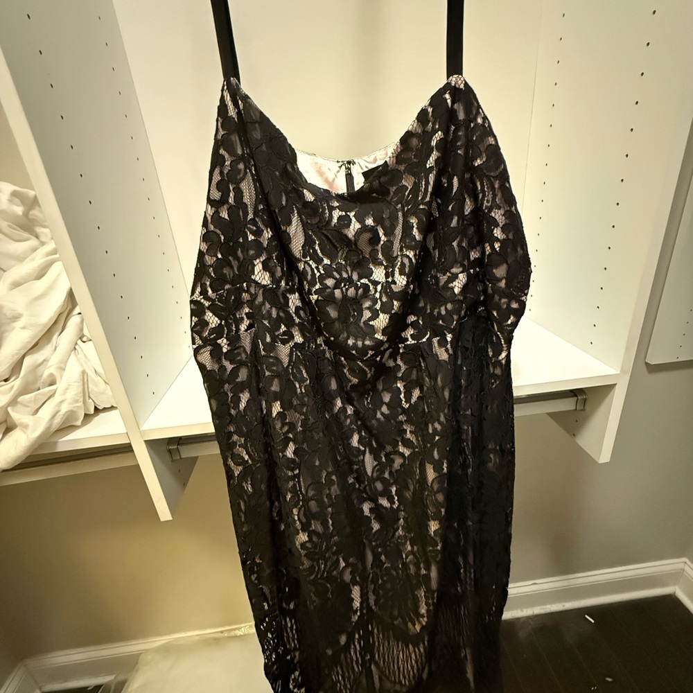 City Chic Black Lace Dress with Blush Lining